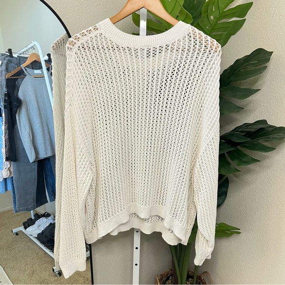 🤍 Old Navy White Open Knit Slouchy Sweater Plus Size 2X | 100% Cotton - Picture 7 of 7